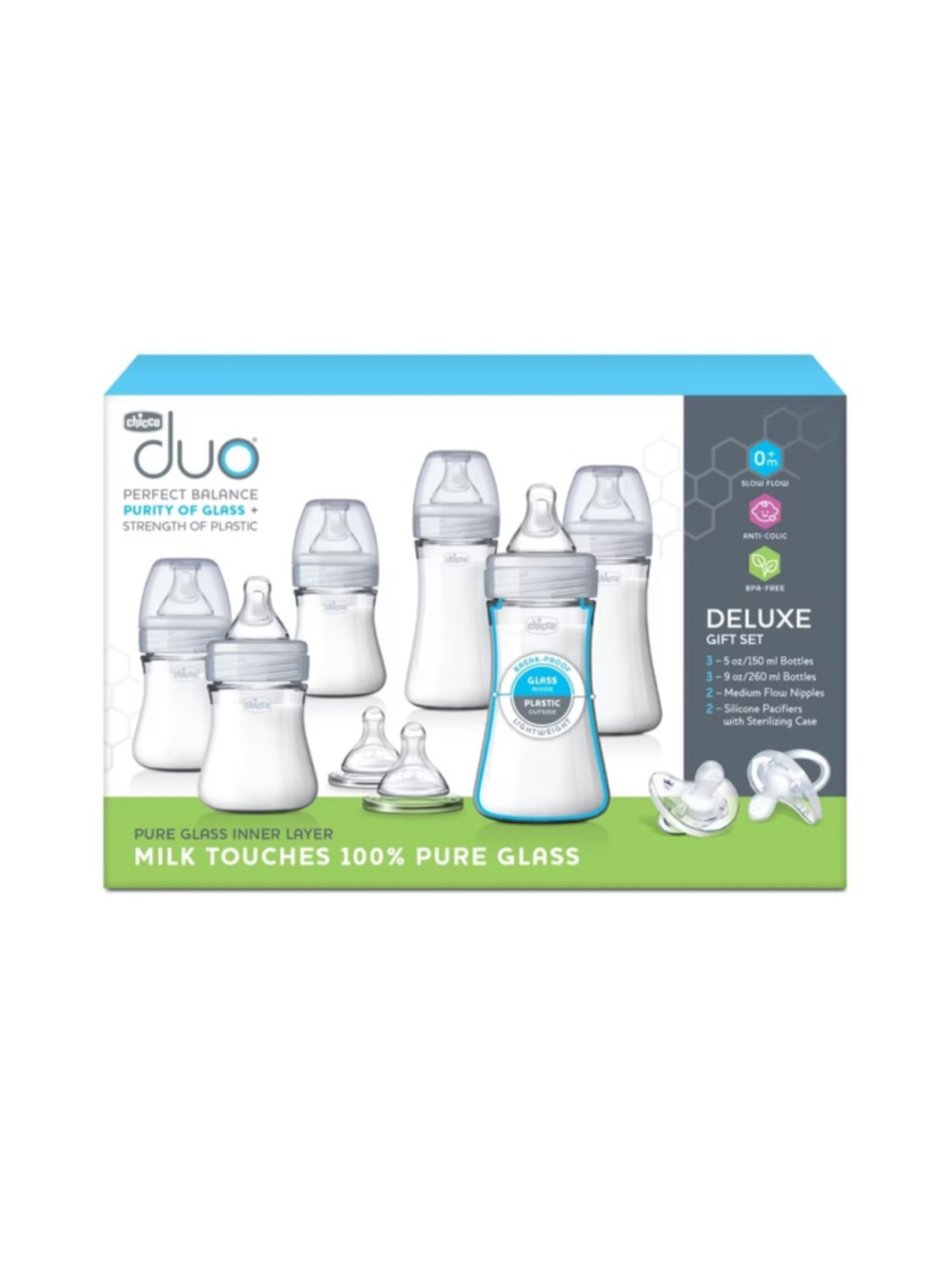 Chicco - Duo Deluxe Baby 6 Bottles Gift Set, Pure Glass Inside
